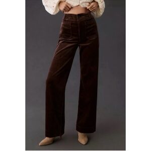 New Anthropologie The Colette Cord Full-Length Wide-Leg Pants 26 Brown